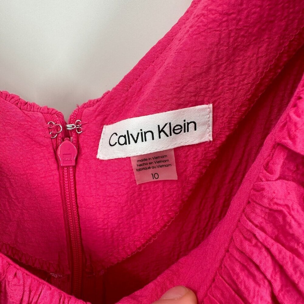 CALVIN KLEIN Gauze Ruffle Maxi Dress In Hibiscus Pink size 10 Women's NWT - Picture 3 of 5